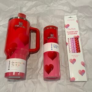 Stanley Rouge Heart Gradient Bundle 40oz Quencher, 16oz Aero Light, Straw Charms